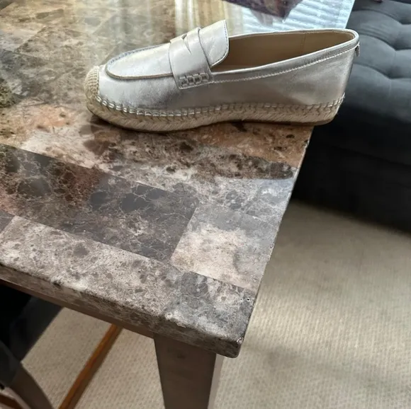 Sam Edelman Kai Espadrille Flat Silver Loafer Shoes Women's Size 8M Leather