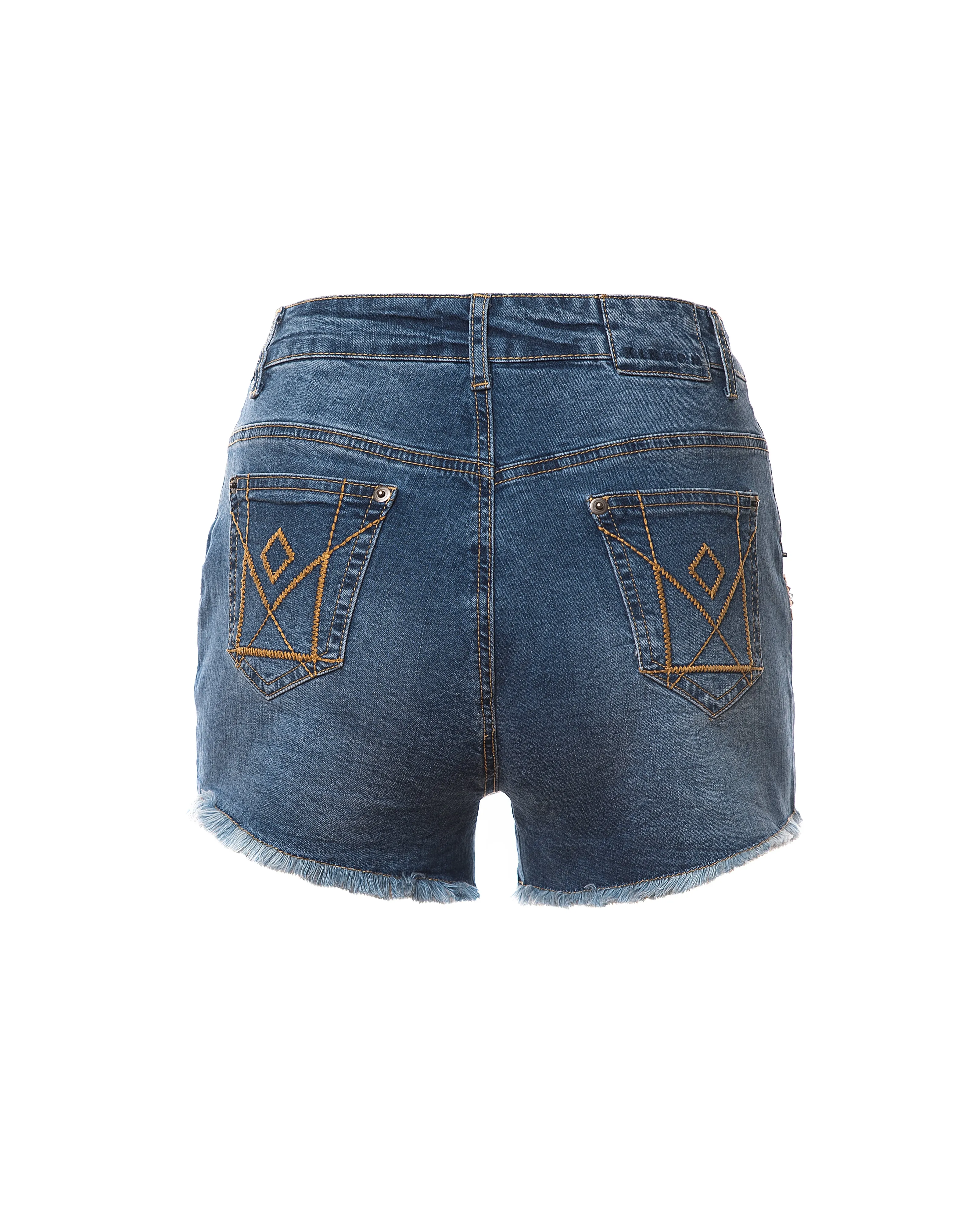 Samantha Beaded Denim Shorts, Indigo/Blue/Silver