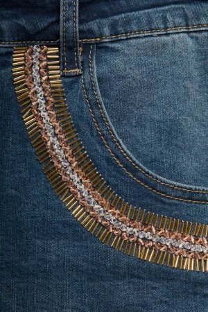 Samantha Beaded Denim Shorts, Indigo/Rose/Gold