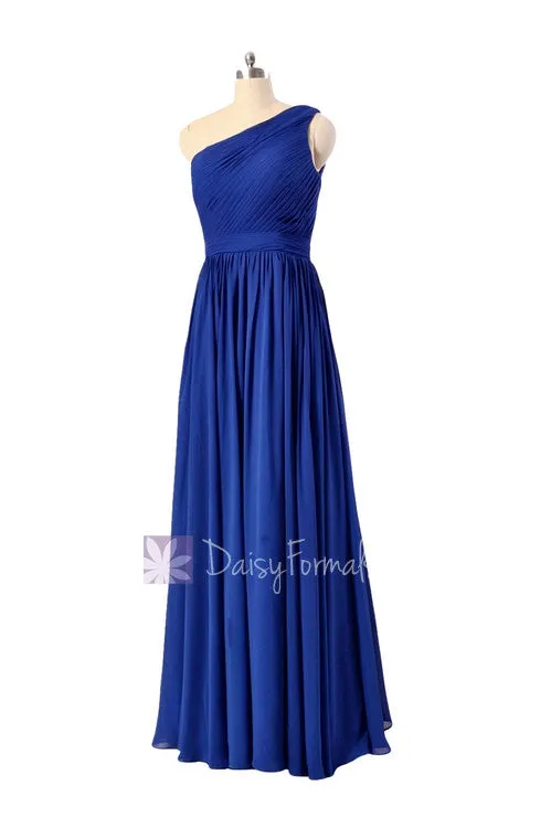 Sapphire Chiffon Beach Wedding Dress Long One Shoulder Bridesmaid Dress(BM10822L)