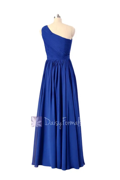 Sapphire Chiffon Beach Wedding Dress Long One Shoulder Bridesmaid Dress(BM10822L)