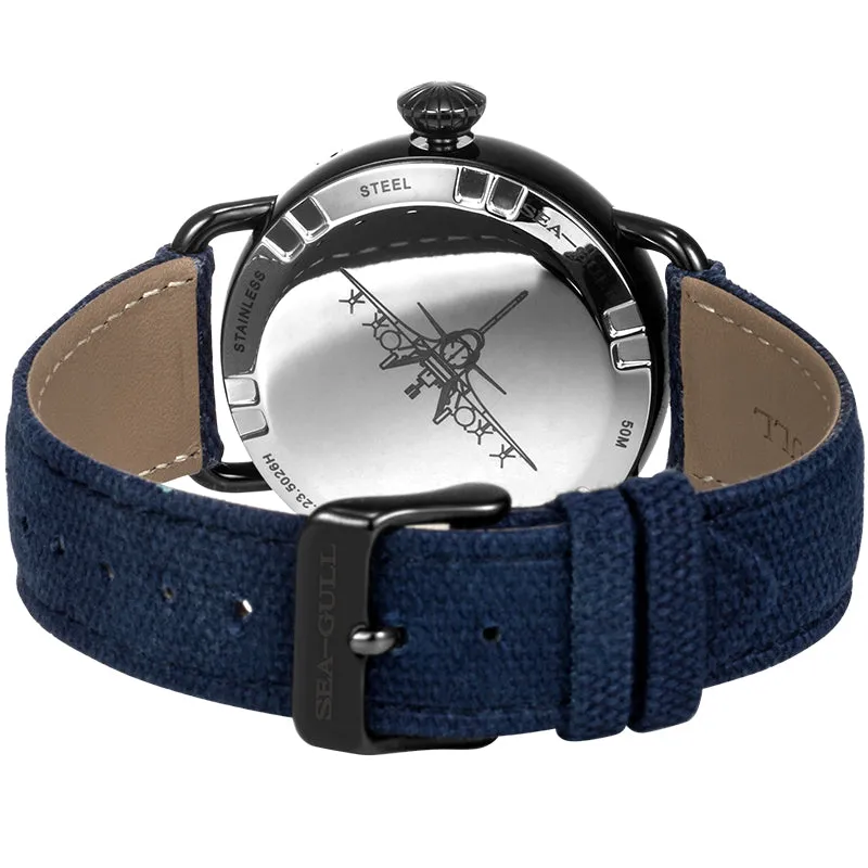 Seagull Military Watch Black PVD Case Auto Date Week Display Mechanical Watch 811.23.5026H
