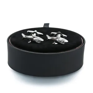 Shark Silver Cufflinks black leather box