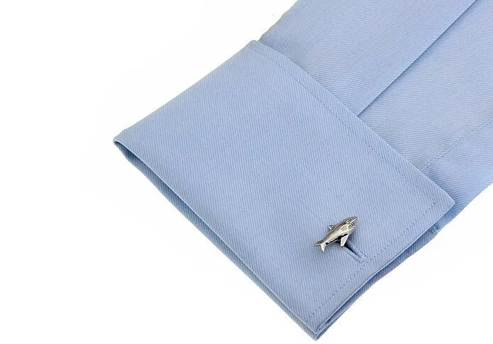 Shark Silver Cufflinks black leather box