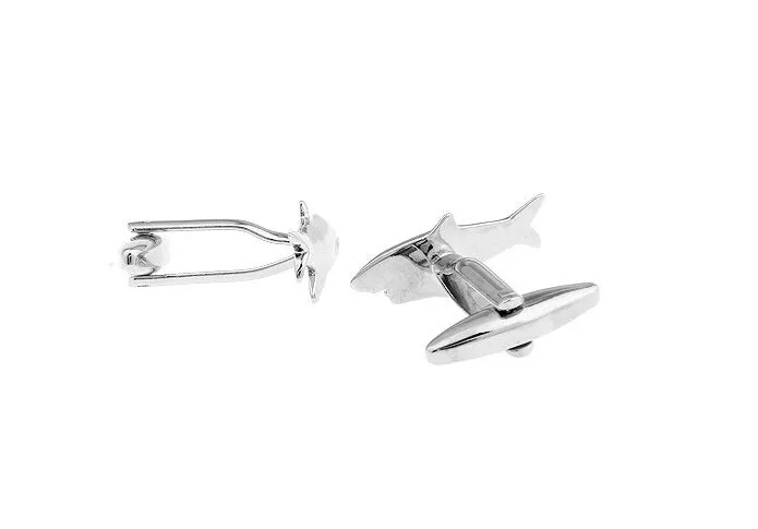 Shark Silver Cufflinks black leather box