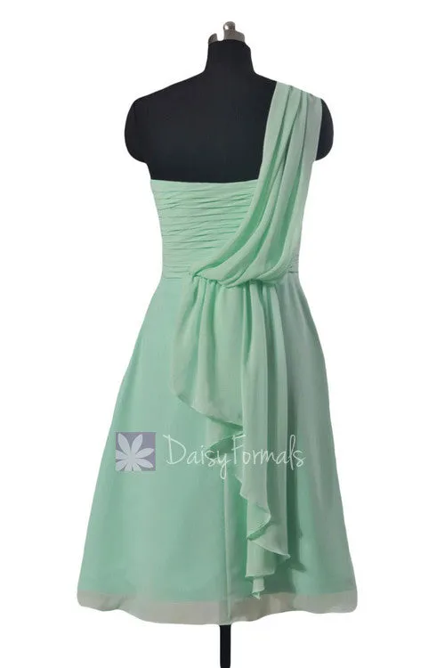Short Vintage Party Dress Mint One Shoulder Chiffon Bridesmaid Dress Cocktail Dress(BM452)