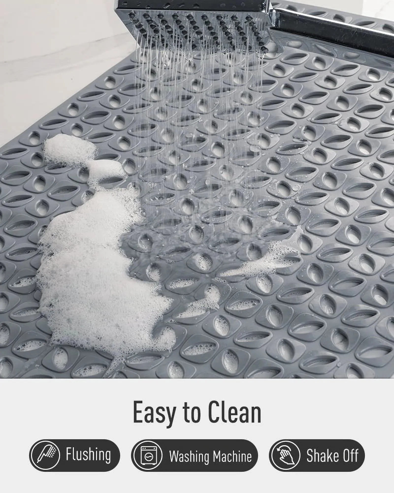 Shower Mat Non Slip Bath Mat for Tub and Shower Floor Mat Machine Washable Bathtub Mat with Suction Cups and Drain Holes Shower Mat for Bathtub 15.5"X27.5" Dark Grey Bathroom Accessories