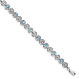 Silver Polished Blue Topaz Gemstone Bracelet