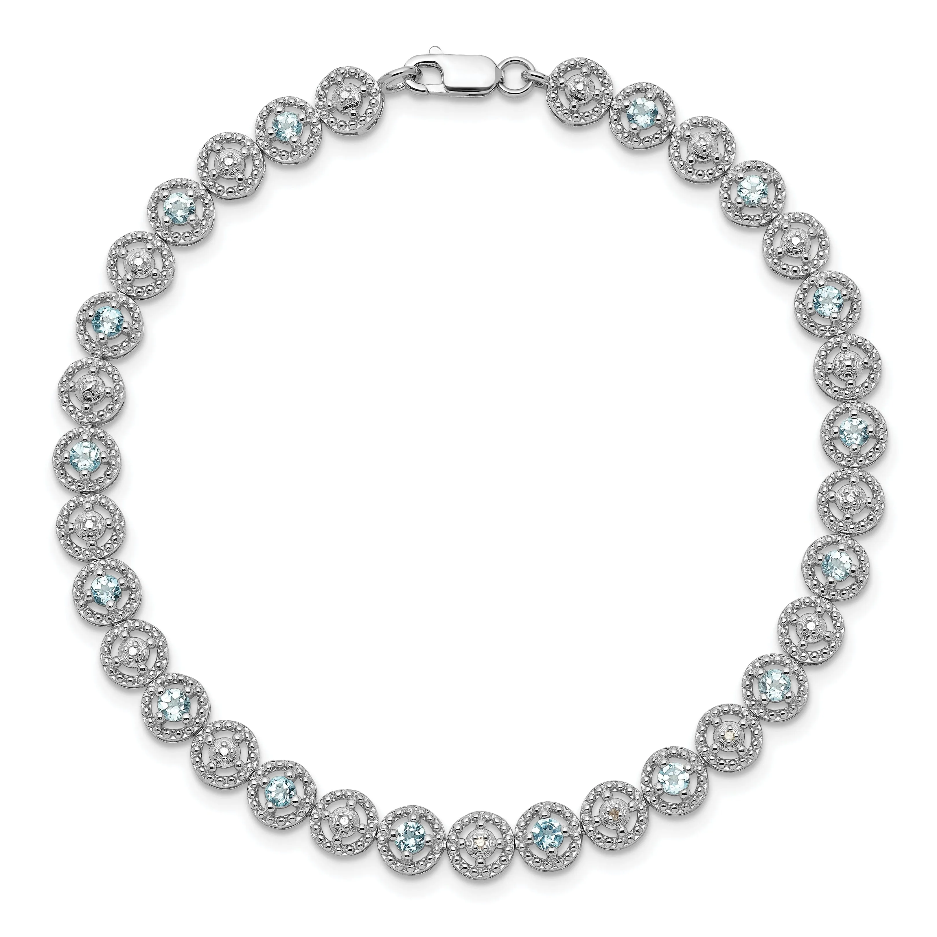 Silver Polished Blue Topaz Gemstone Bracelet