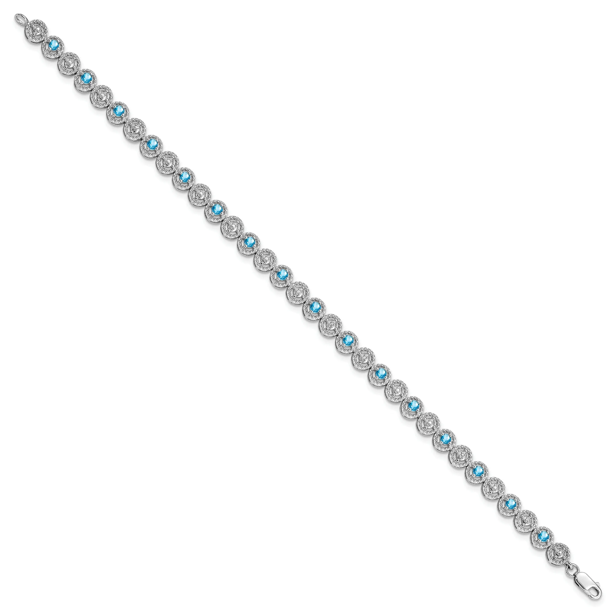 Silver Polished Blue Topaz Gemstone Bracelet
