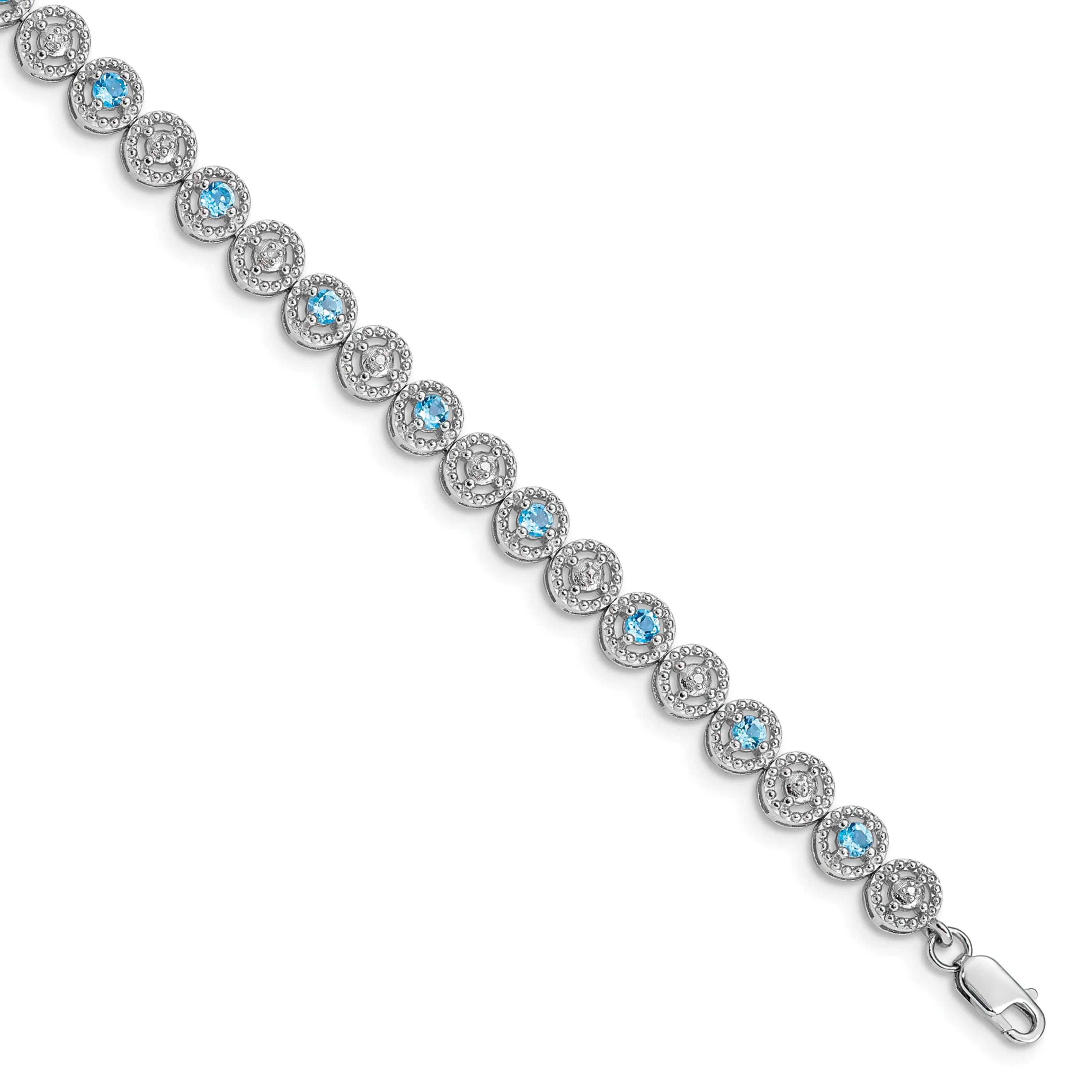 Silver Polished Blue Topaz Gemstone Bracelet