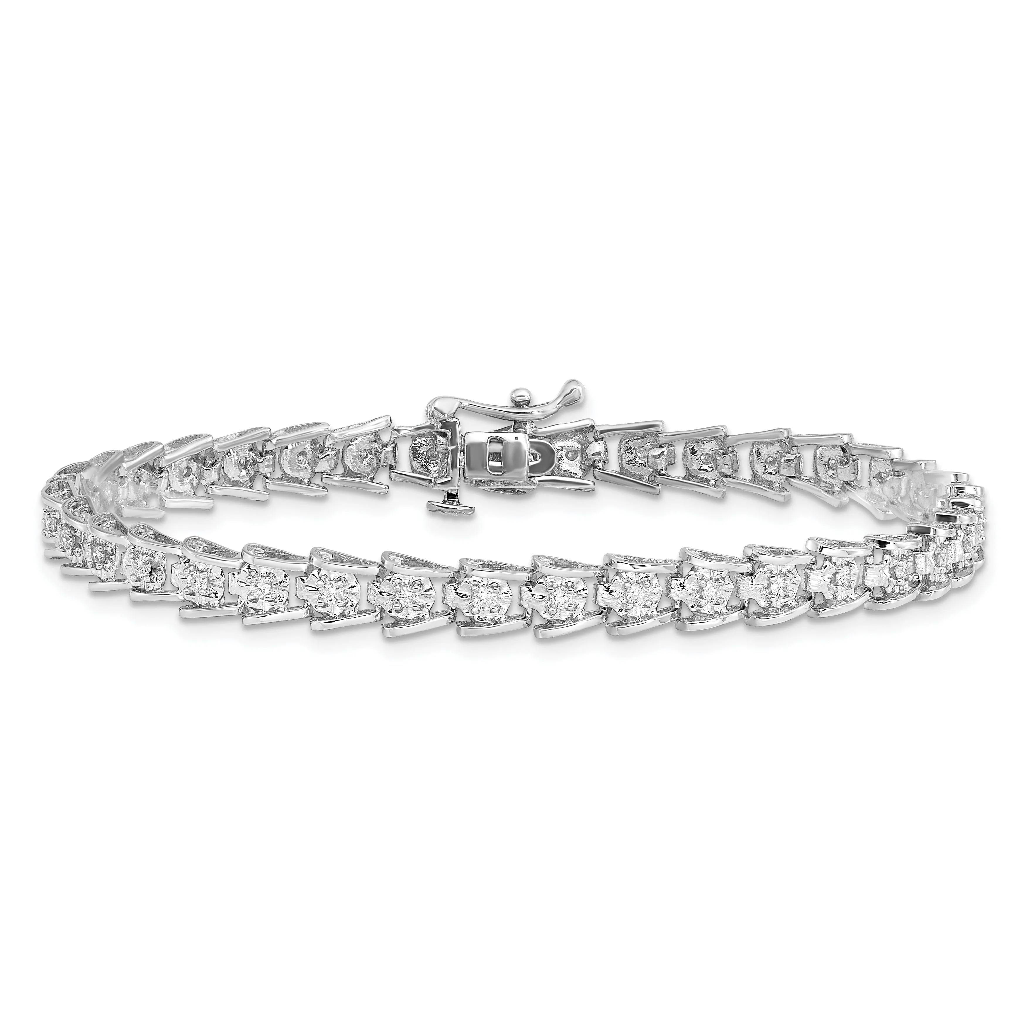 Silver Polished Finish Diamond Tennis Bracelet