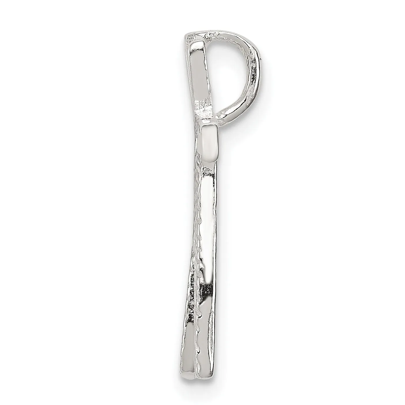 Silver Polished Textured Letter N Charm Pendant