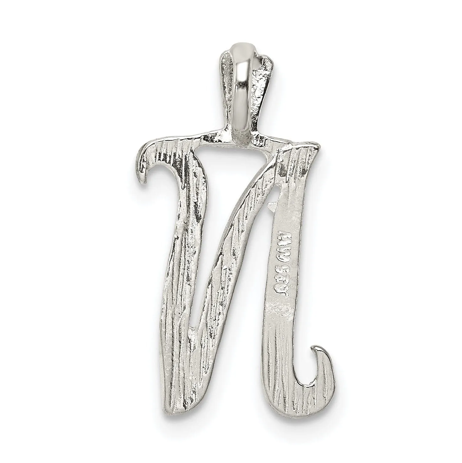 Silver Polished Textured Letter N Charm Pendant