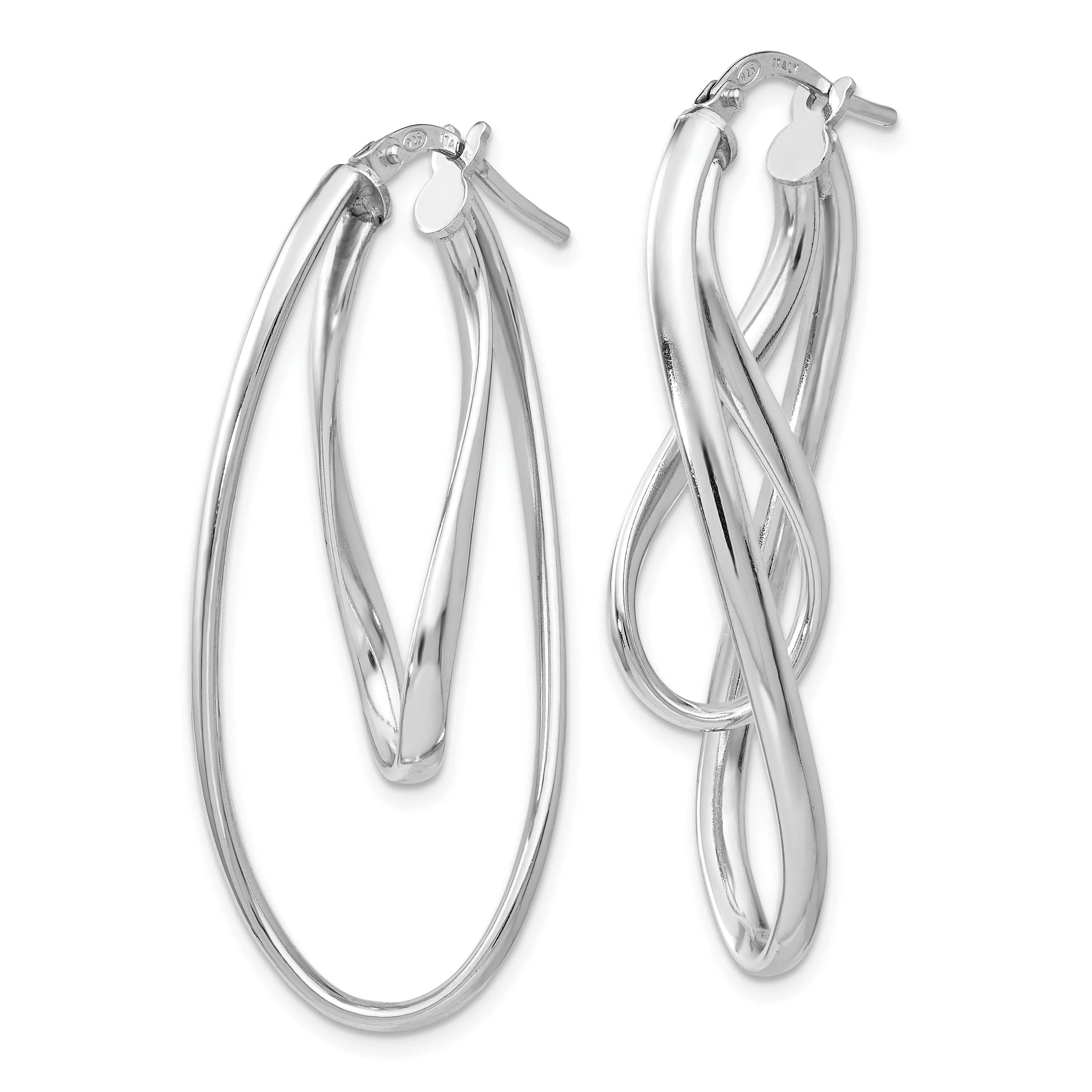 Silver Polished Twisted Oval Hoop Earrings