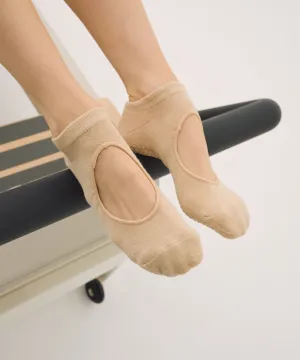 Slide On Non Slip Grip Socks - Almond
