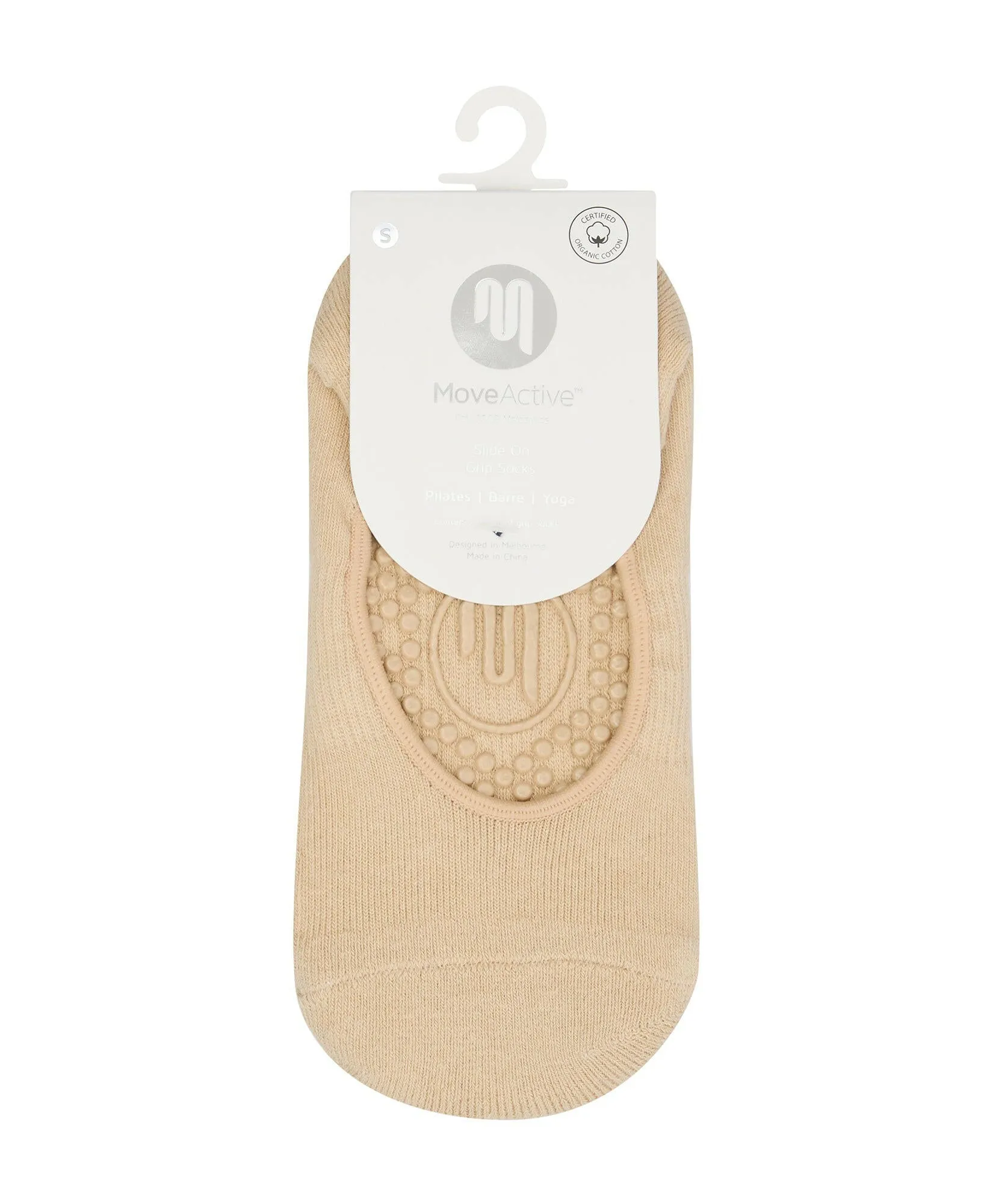 Slide On Non Slip Grip Socks - Almond