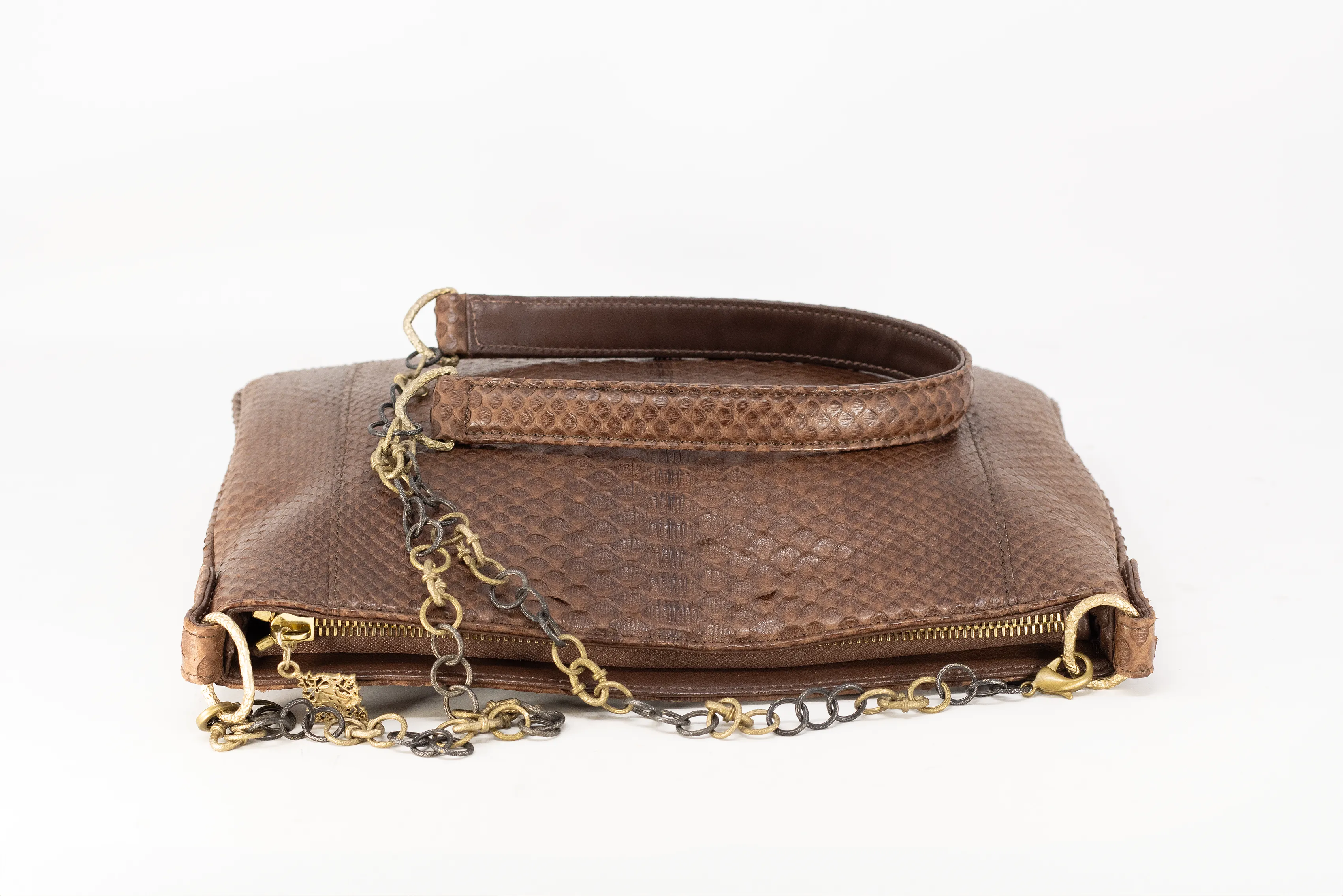 SLIP POCKET SHOULDER BAG IN BROWN WAXED PYTHON