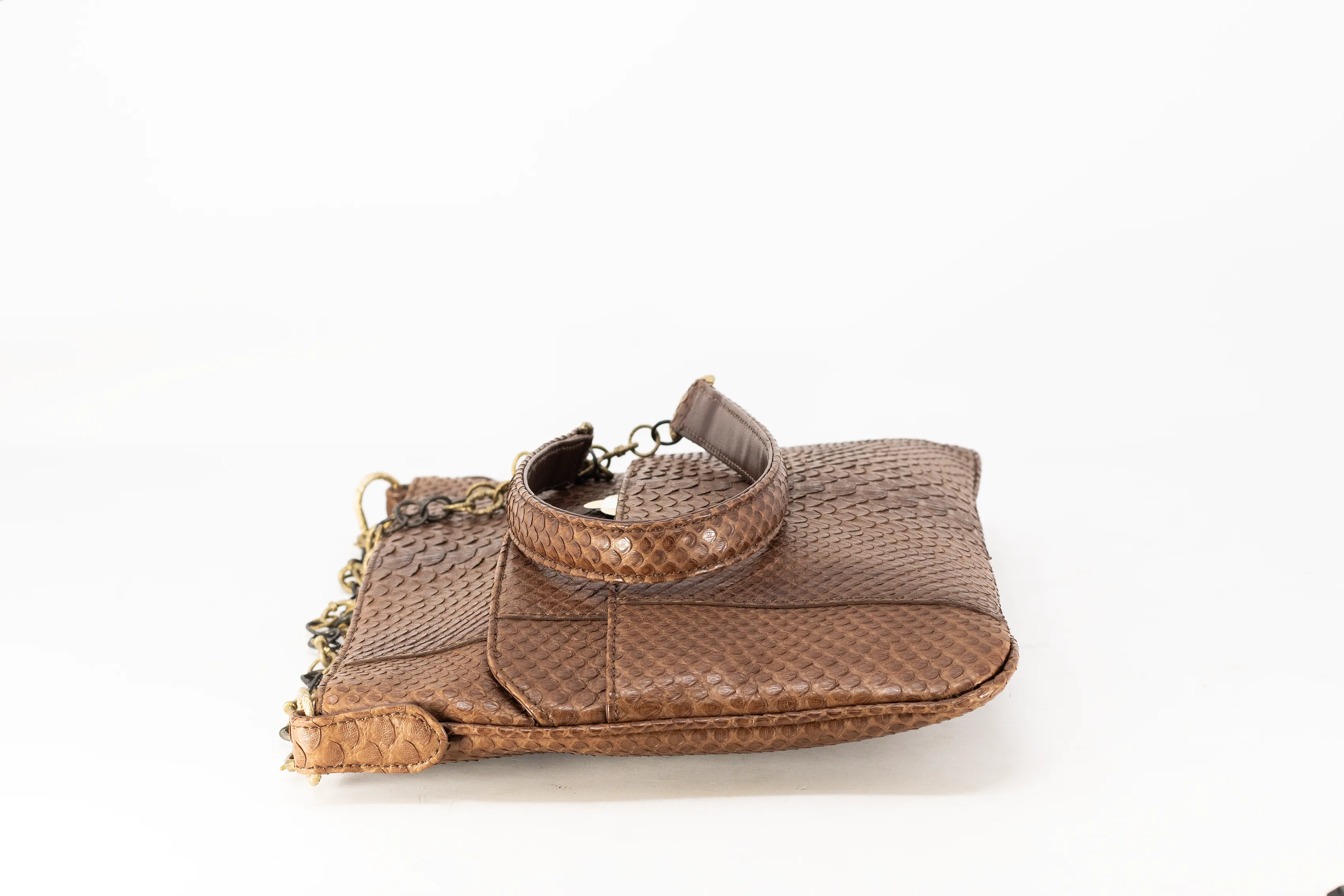 SLIP POCKET SHOULDER BAG IN BROWN WAXED PYTHON