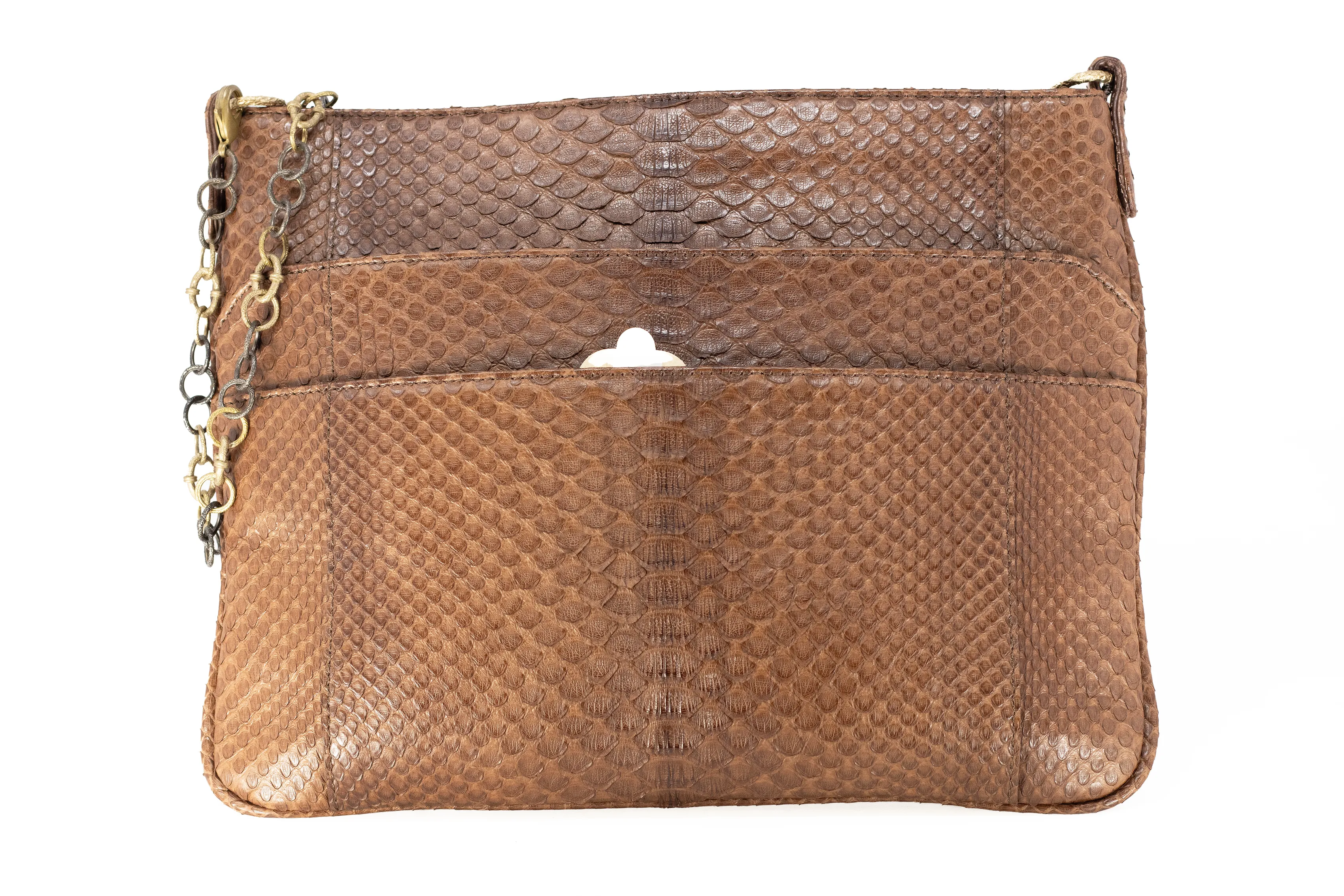SLIP POCKET SHOULDER BAG IN BROWN WAXED PYTHON