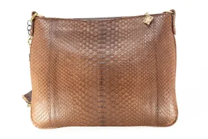SLIP POCKET SHOULDER BAG IN BROWN WAXED PYTHON
