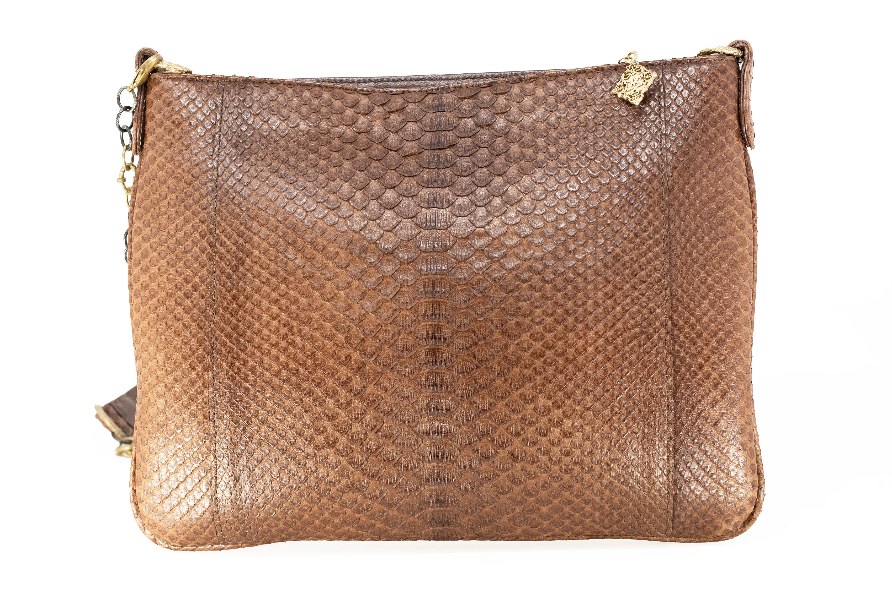 SLIP POCKET SHOULDER BAG IN BROWN WAXED PYTHON