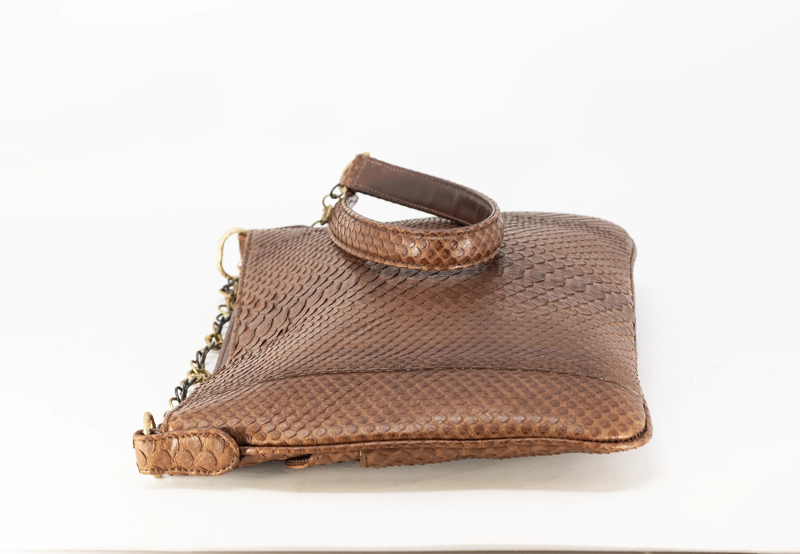 SLIP POCKET SHOULDER BAG IN BROWN WAXED PYTHON