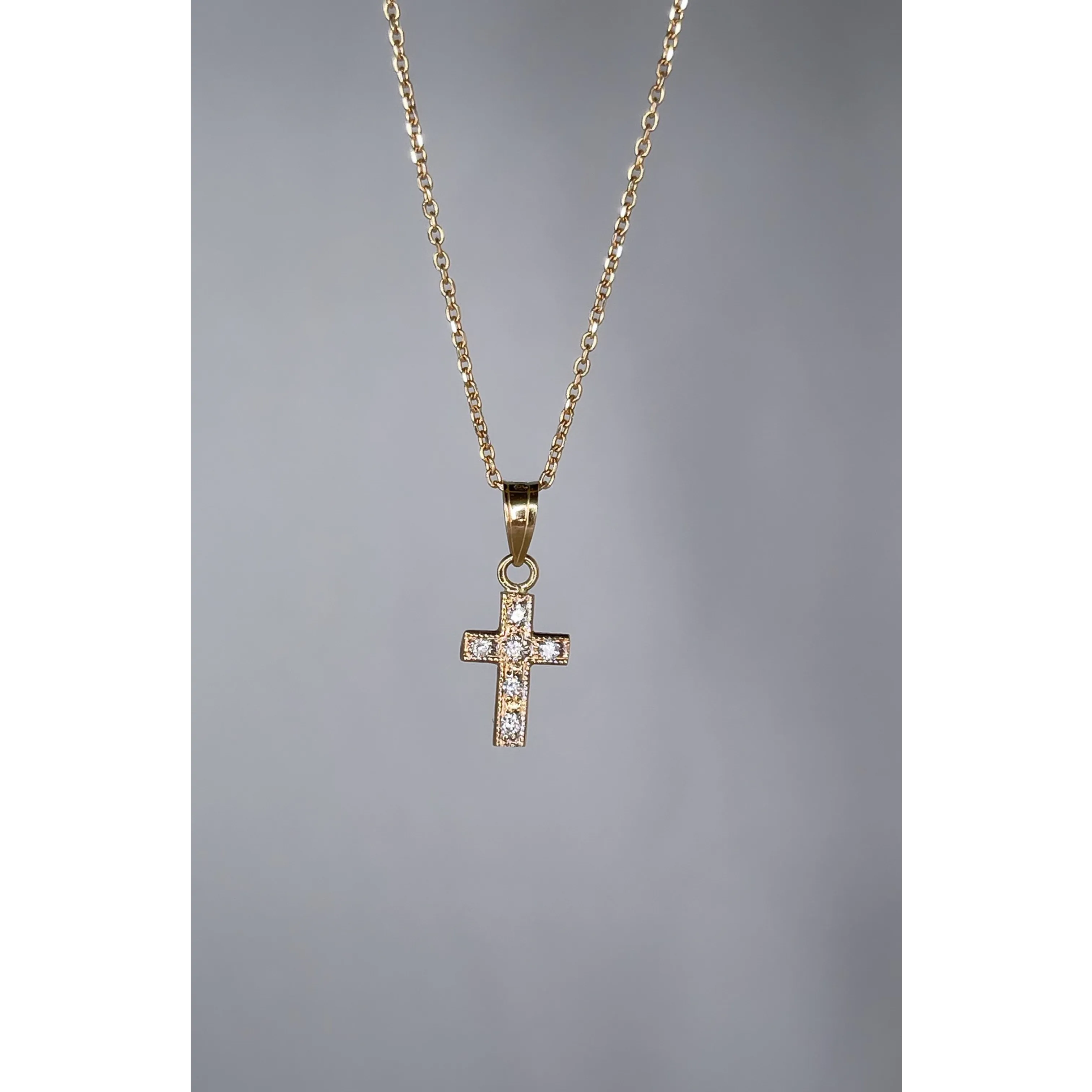 SOLID 14K GOLD .06CT DIAMOND CROSS PENDANT XXS