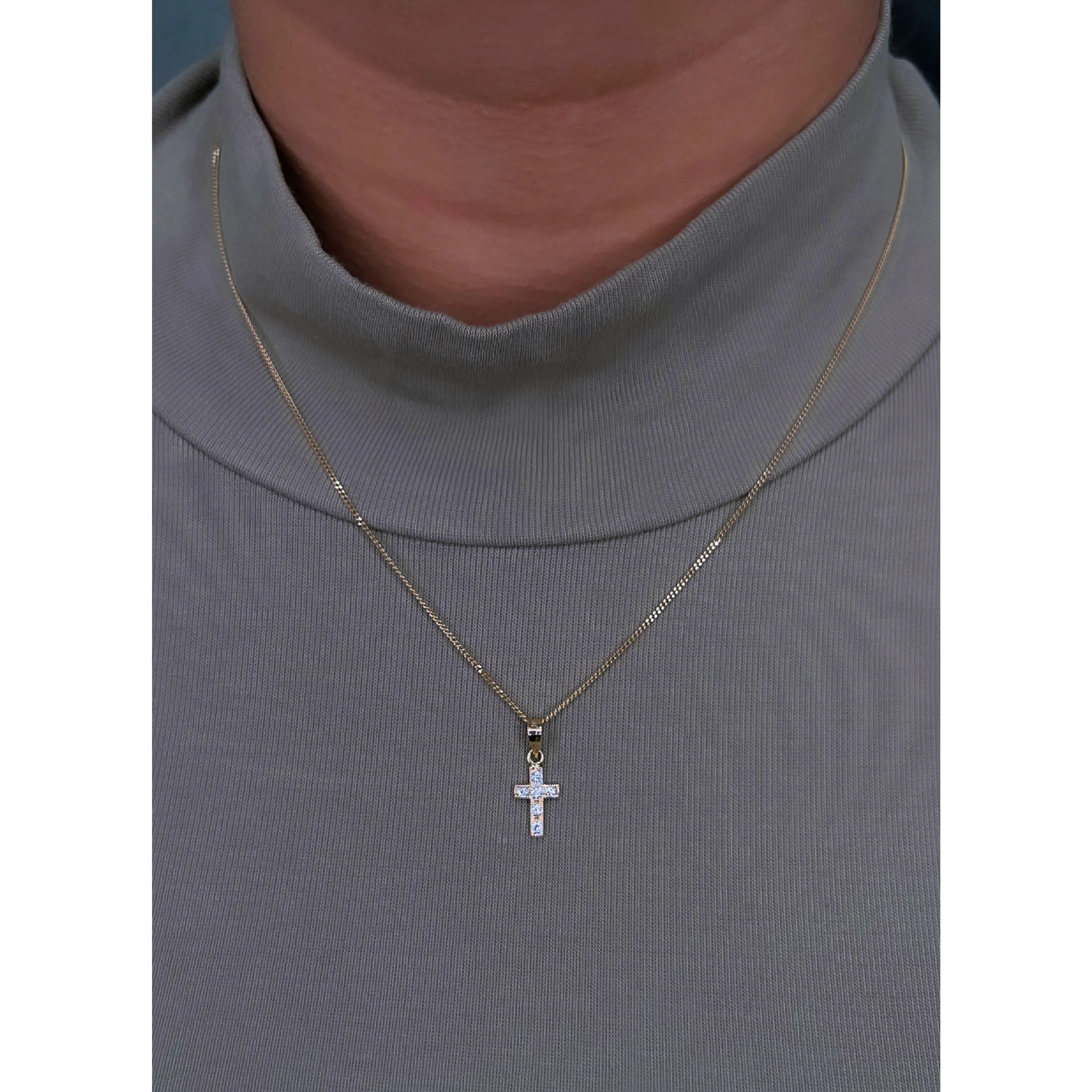 SOLID 14K GOLD .06CT DIAMOND CROSS PENDANT XXS