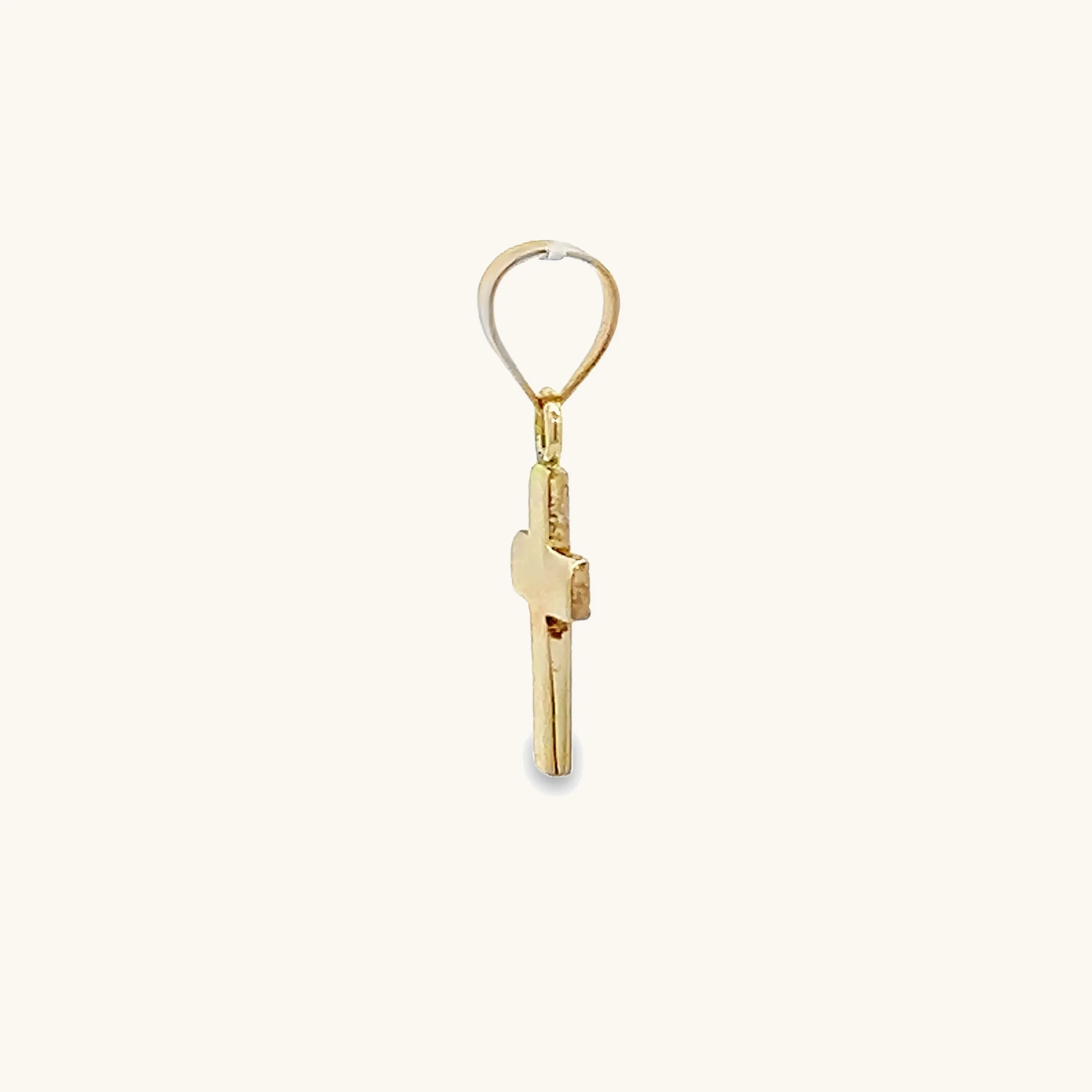SOLID 14K GOLD .06CT DIAMOND CROSS PENDANT XXS