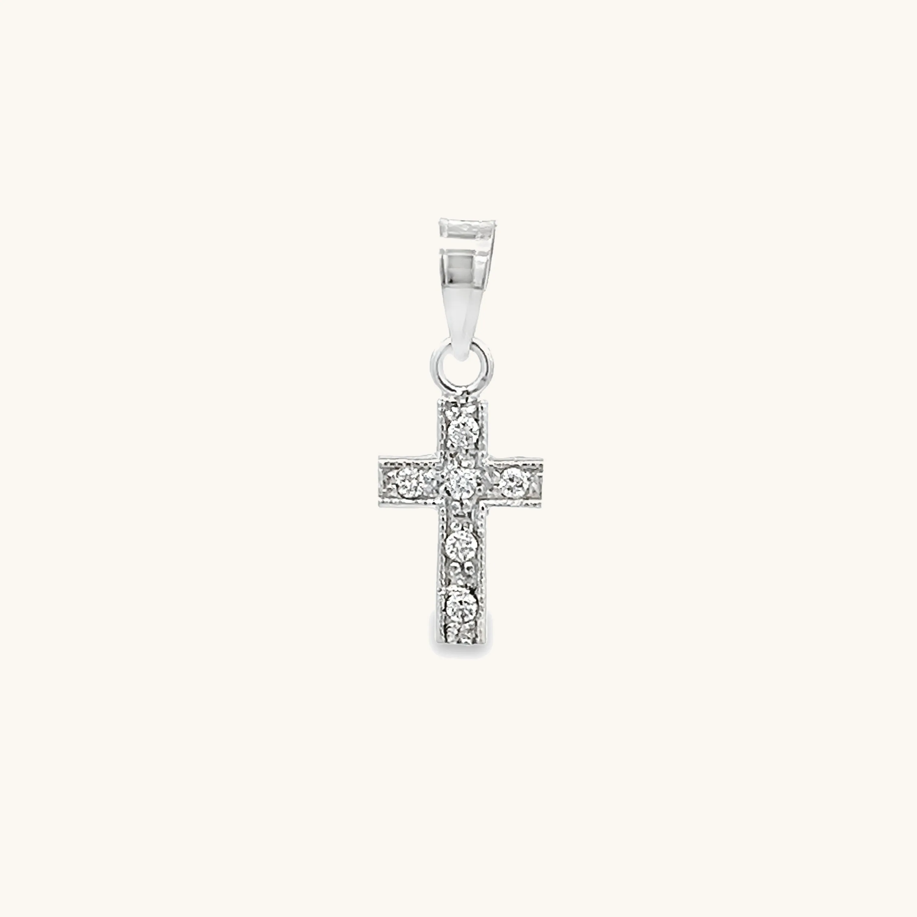 SOLID 14K GOLD .06CT DIAMOND CROSS PENDANT XXS