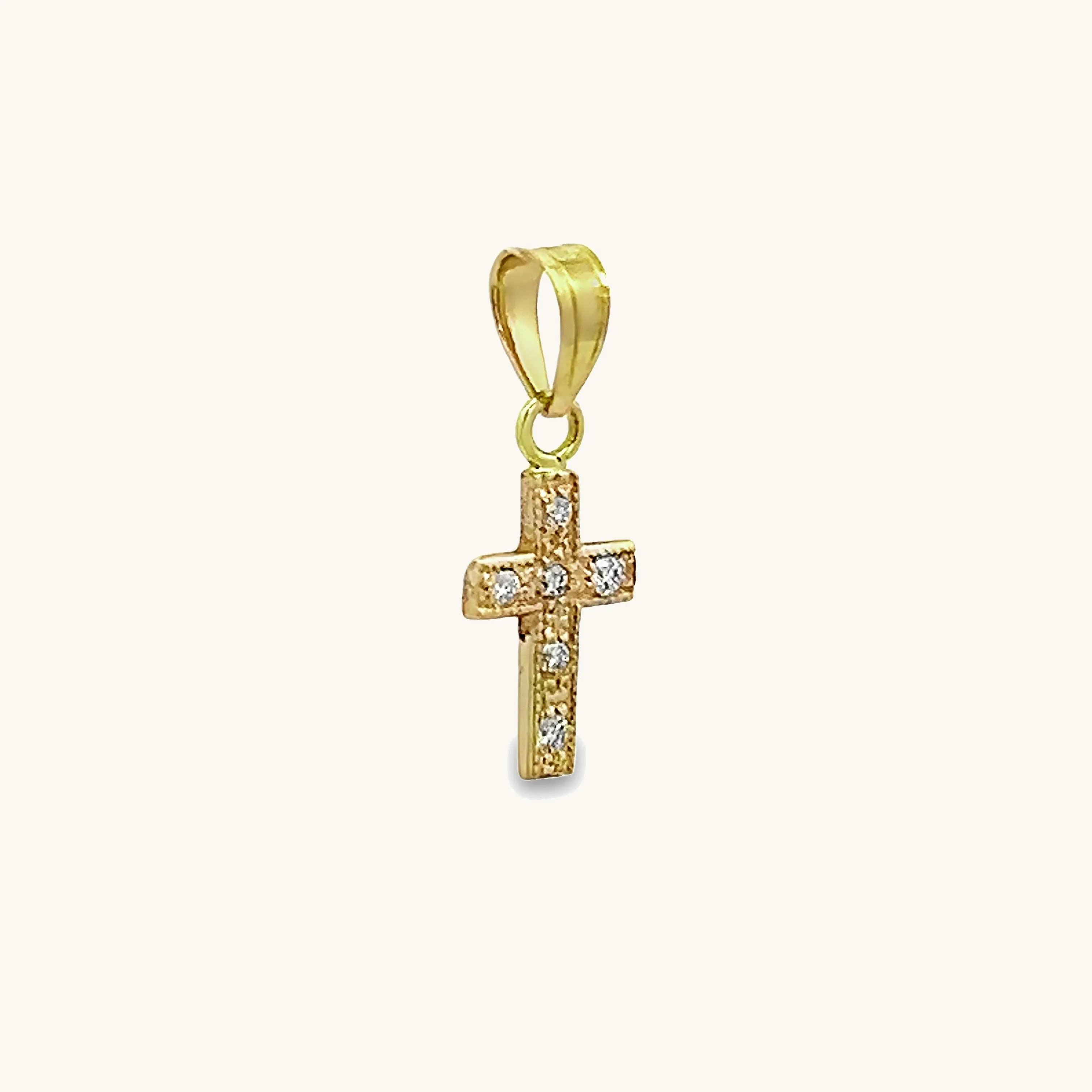 SOLID 14K GOLD .06CT DIAMOND CROSS PENDANT XXS
