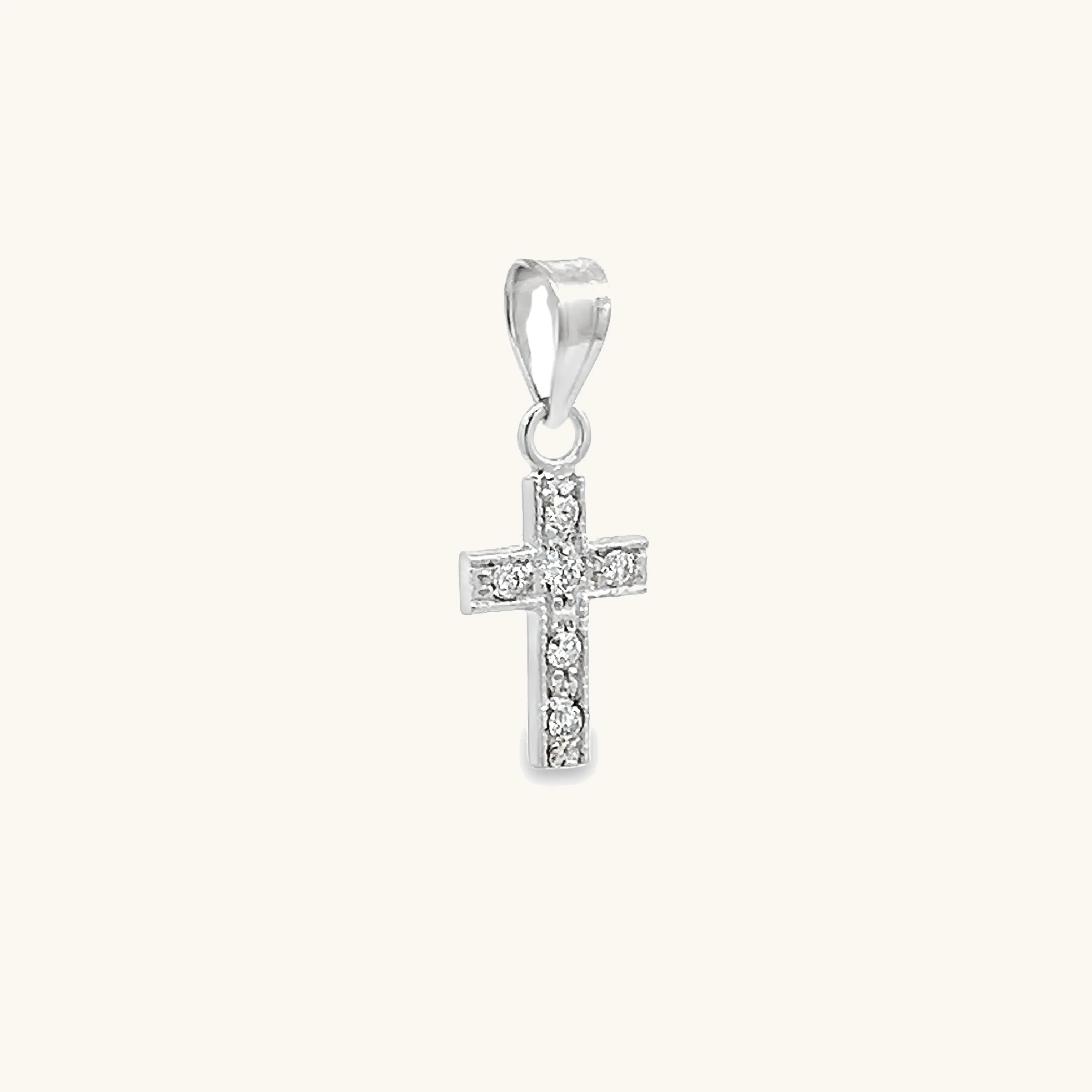 SOLID 14K GOLD .06CT DIAMOND CROSS PENDANT XXS