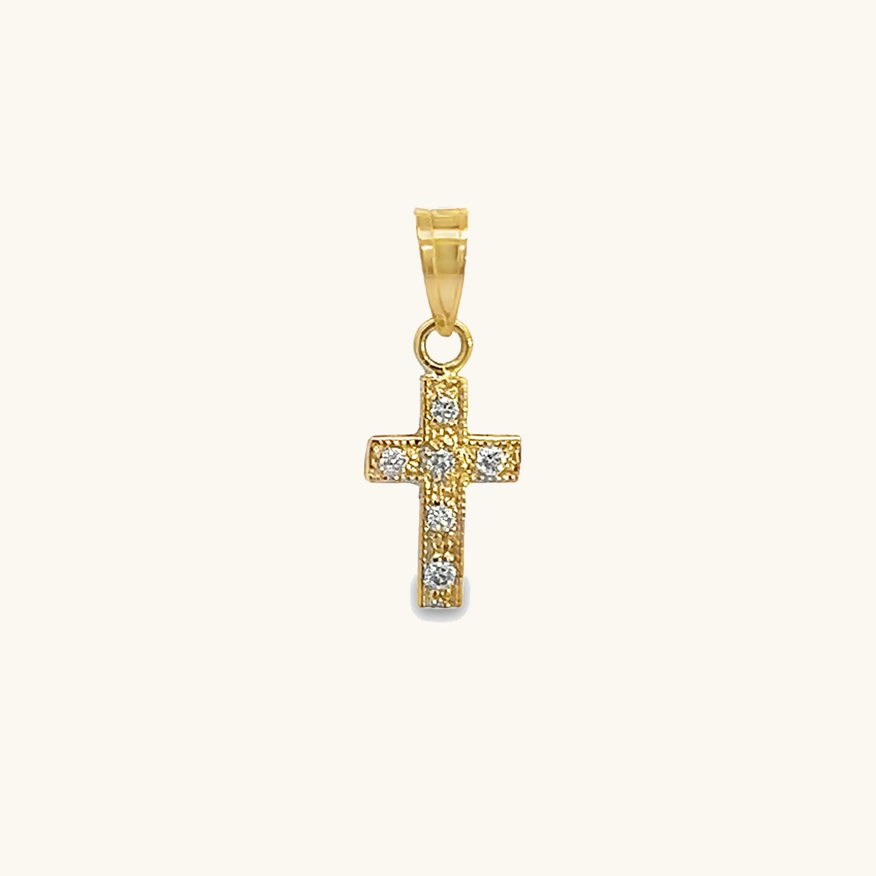 SOLID 14K GOLD .06CT DIAMOND CROSS PENDANT XXS