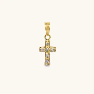 SOLID 14K GOLD .06CT DIAMOND CROSS PENDANT XXS