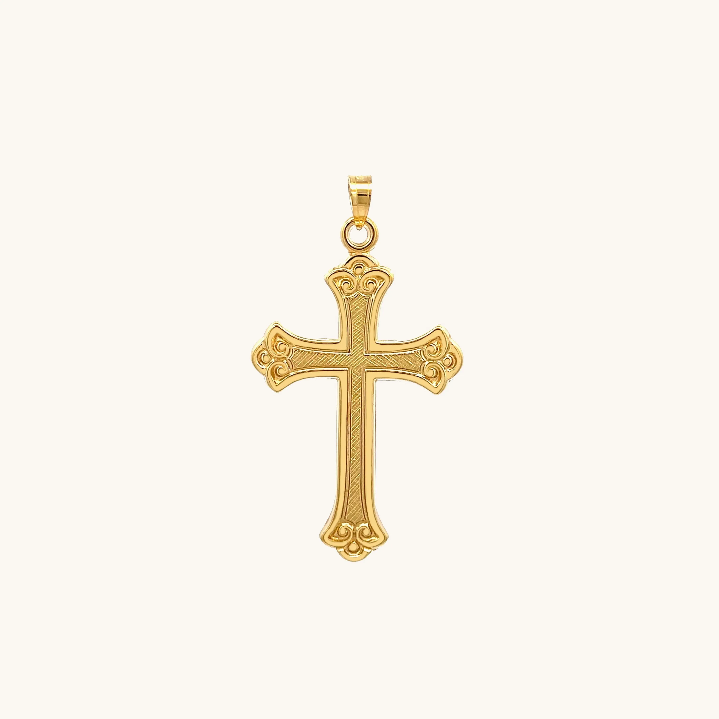 SOLID 14K GOLD DESIGN CROSS PENDANT