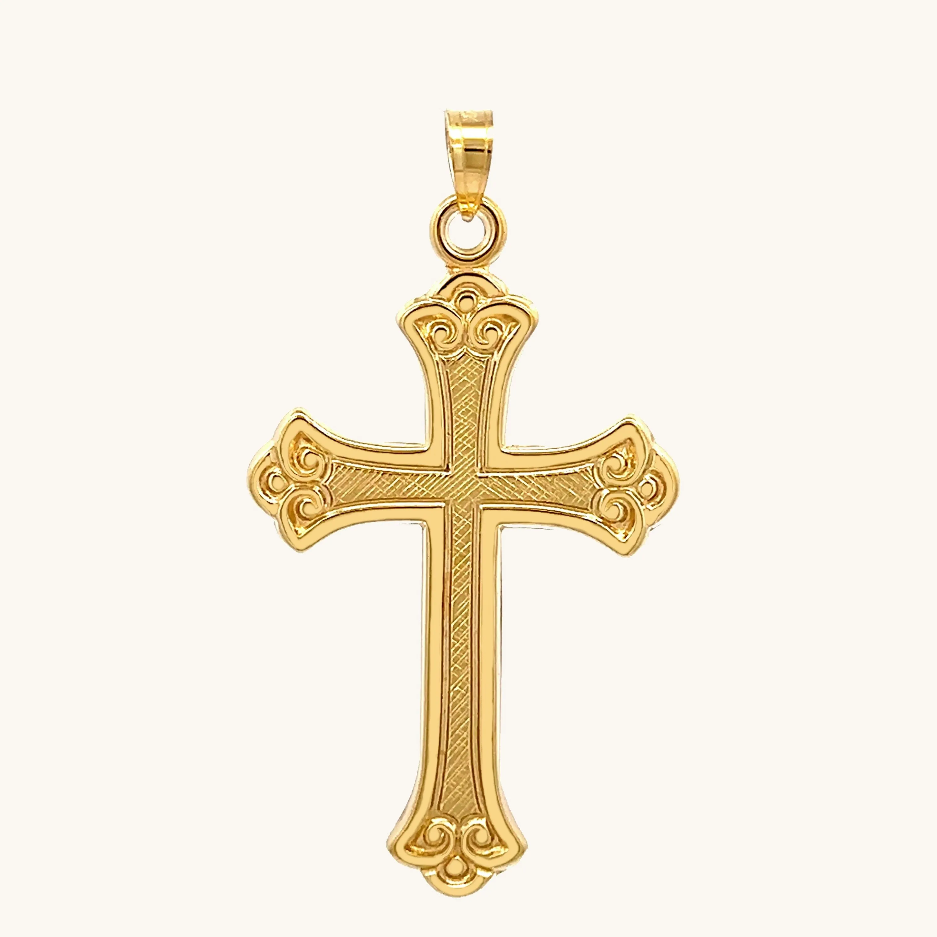 SOLID 14K GOLD DESIGN CROSS PENDANT