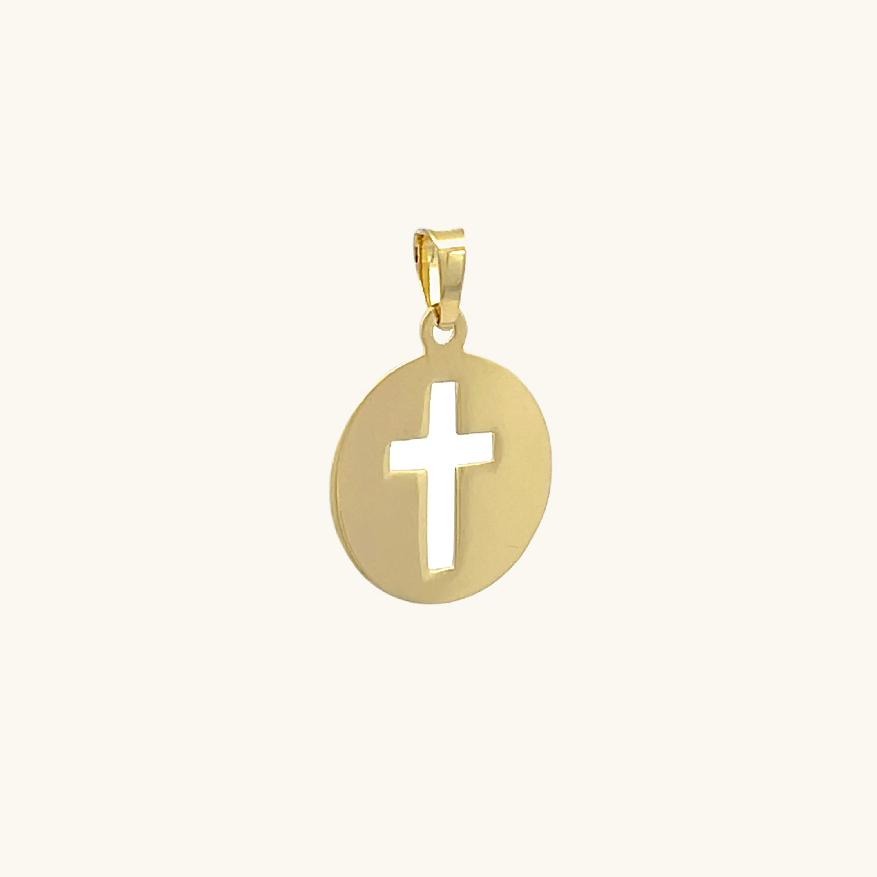 SOLID 14K YELLOW GOLD CUT OUT CROSS CHARM PENDANT