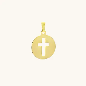 SOLID 14K YELLOW GOLD CUT OUT CROSS CHARM PENDANT