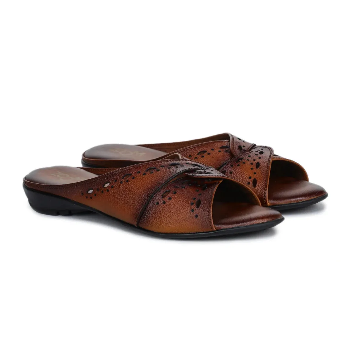 Sophisticated Women's Leather Slippers L 615 with Brogue Design