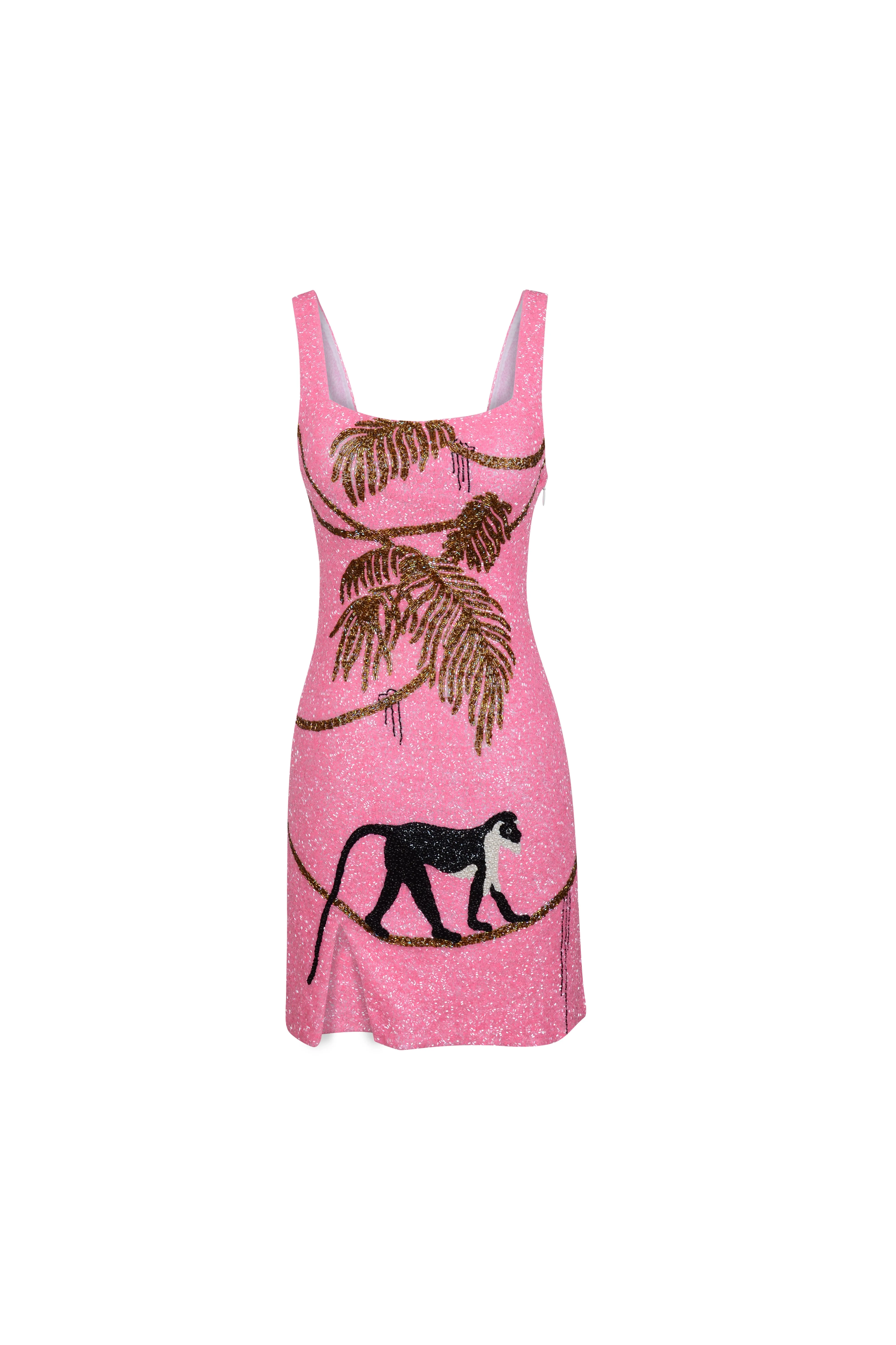 St. Barth Hand-Beaded Crystal Dress Pink