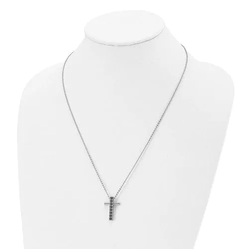 Stainless Steel Polish Black C.Z Cross Necklace