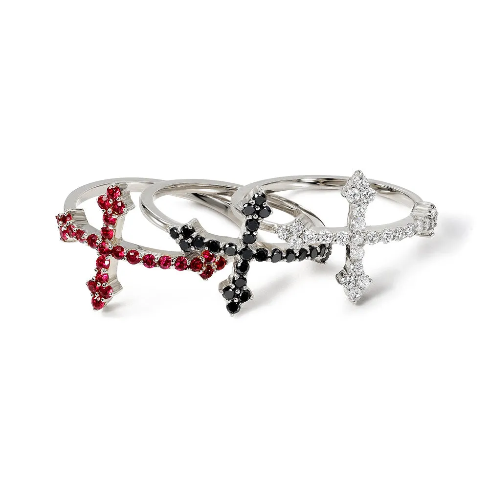 Sterling Silver Black Diamond Cross Your Fingers Ring