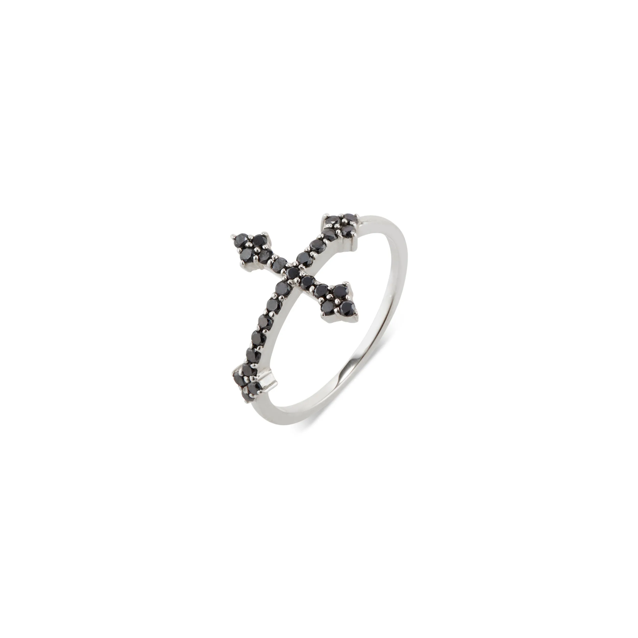 Sterling Silver Black Diamond Cross Your Fingers Ring