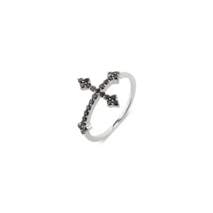 Sterling Silver Black Diamond Cross Your Fingers Ring
