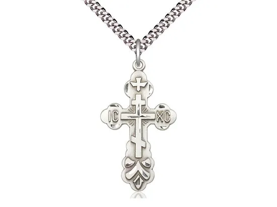 Sterling Silver Cross Pendant – 24” Heavy Curb Chain