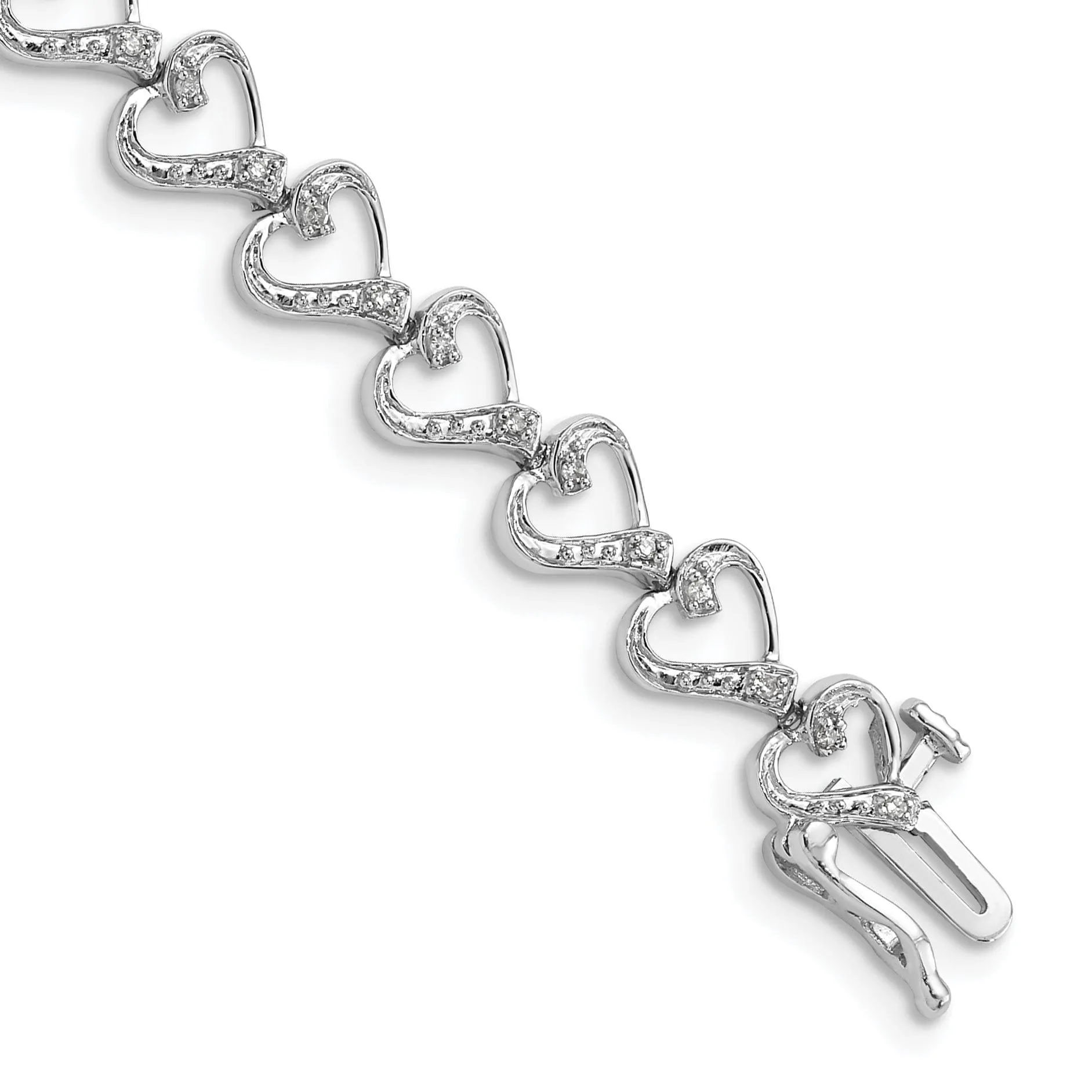 Sterling Silver Polished Diamond Heart Bracelet