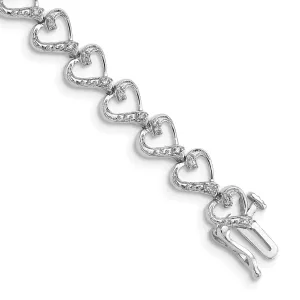 Sterling Silver Polished Diamond Heart Bracelet