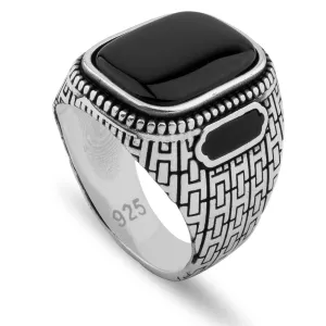 Sterling Silver Statement Ring with Large Curved Polished Black Onyx Gemstone