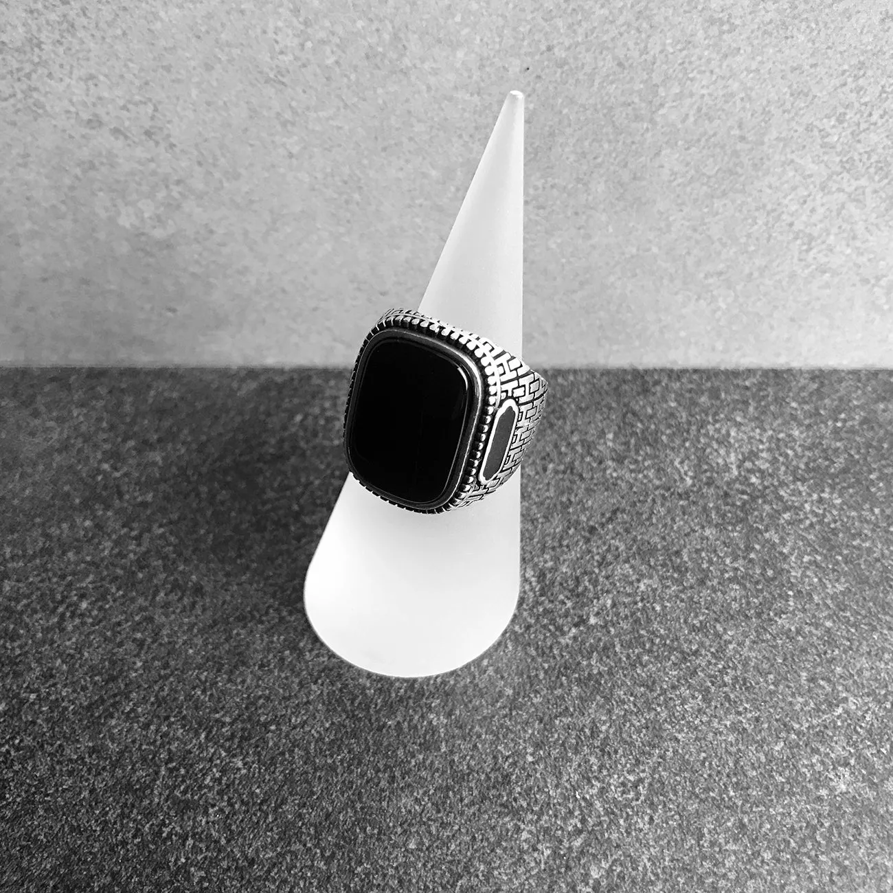 Sterling Silver Statement Ring with Large Curved Polished Black Onyx Gemstone